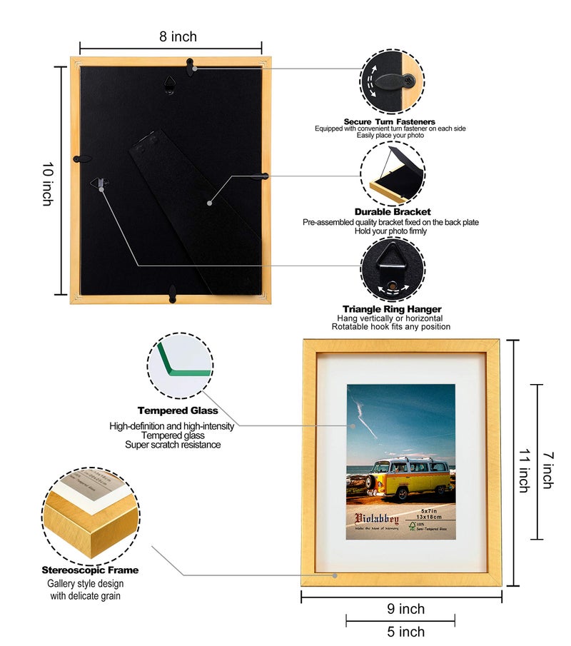 VIOLABBEY 8x10 Picture Frame Gold Set of 2, Photo Frame 5x7 with Mat or 8x10 without Mat, Wall Mount or Table Top, Semi Tempered Glass - Image 3